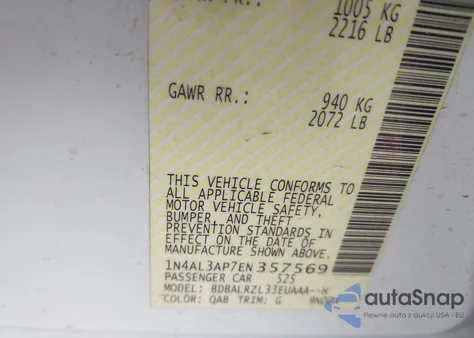 2014 Nissan Altima 2.5 S z USA, uszkodzony, nr VIN 1N4AL3AP7EN357569